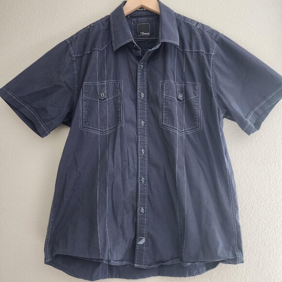 7 Diamonds Shirt Mens XL Navy Short Sleeve Button Up Seven Cities Stretch SM4130 - Picture 1 of 13